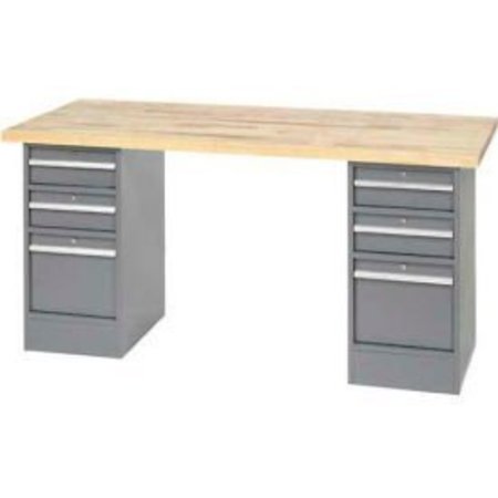 GLOBAL EQUIPMENT 96 x 30 Pedestal Workbench - 4 Drawers, Maple Block Square Edge - Gray 319029